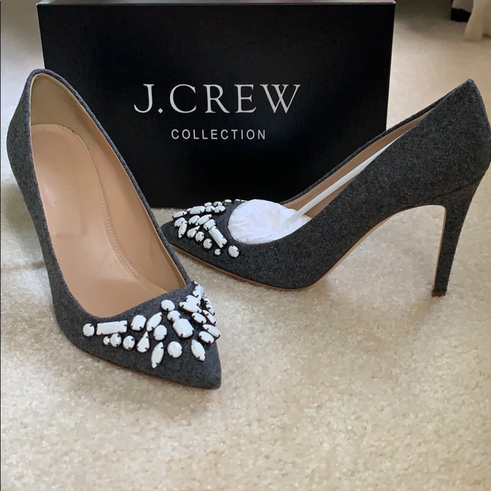 J.Crew Falsetto Flannel Jeweled Pumps sz 9